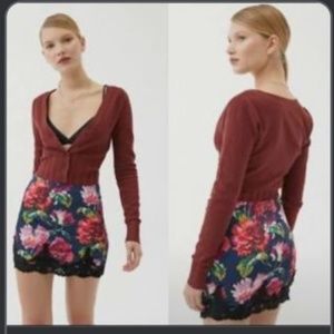 Urban outfitter UO Midnight Moon Mini Skirt Rose Black Lace Blue Satin Silky S